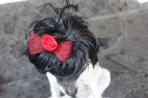 Black Wig with Red Rose and Bow - Posh Puppy Boutique