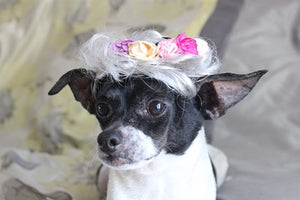 White Wig with Pink Flowers - Posh Puppy Boutique