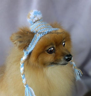 Crochet Striped Beanie Hat- Heather/Blue/White - Posh Puppy Boutique