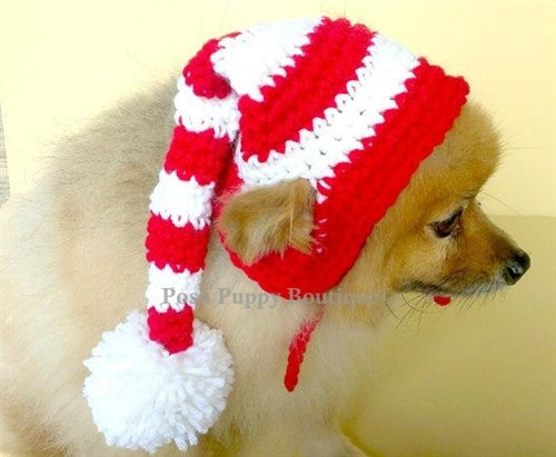 Crochet Red/White Striped Elf Beanie Hat