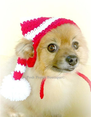 Crochet Red/White Striped Elf Beanie Hat - Posh Puppy Boutique