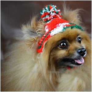 Crochet Striped Beanie Hat- Christmas Spirit - Posh Puppy Boutique