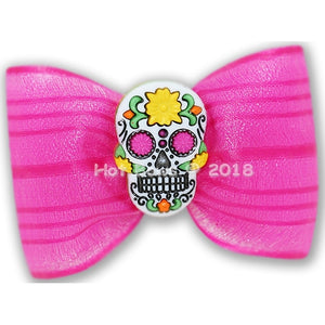 Sugar Skull Hair Bow - Pink - Posh Puppy Boutique