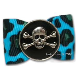 Cool Bones in Turquoise Leopard Hair Bow - Posh Puppy Boutique