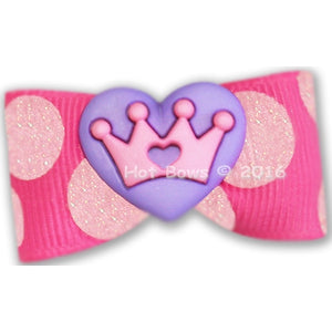 Pink Dots Purple Heart Hair Bow - Posh Puppy Boutique