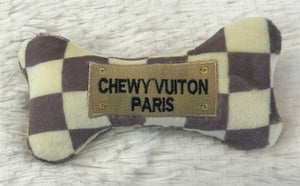 Checker Chewy Vuiton Bone Plush Toy - Posh Puppy Boutique