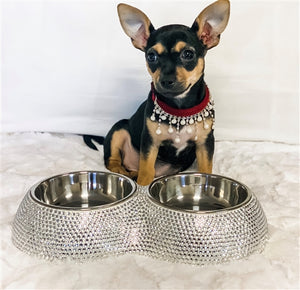 Crystal Dining Bowls in Silver - Posh Puppy Boutique