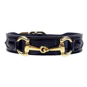 BELMONT Style Dog Collar in Black Patent & Gold - Posh Puppy Boutique