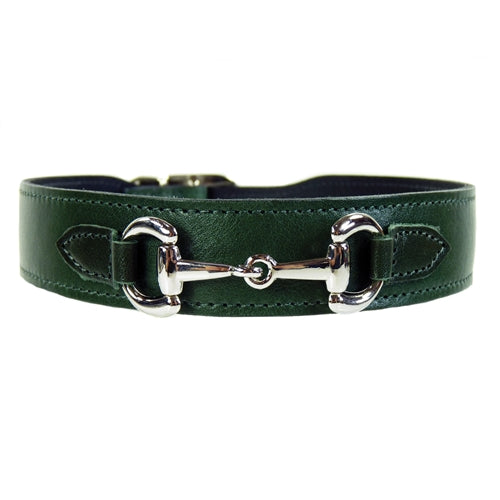 BELMONT Style Dog Collar in Ivy Green & Nickel