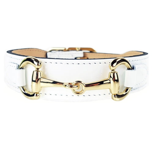 BELMONT Style Dog Collar in White Patent and Gold