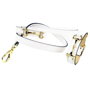 BELMONT Style Dog Collar in White Patent and Gold - Posh Puppy Boutique