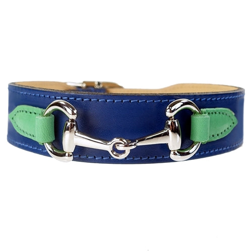 BELMONT Style Dog Collar in Cobalt Blue, Kelly Green, and Nickel