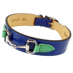 BELMONT Style Dog Collar in Cobalt Blue, Kelly Green, and Nickel - Posh Puppy Boutique
