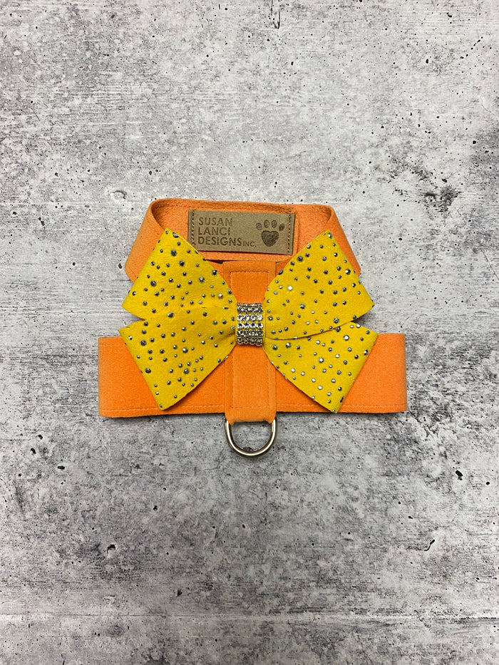 Susan Lanci Tangerine Tinkie Harness with Sunshine and Silver Stardust Nouveau Bow