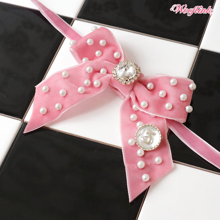 Wooflink Velvet Pearl Necklace - Pink