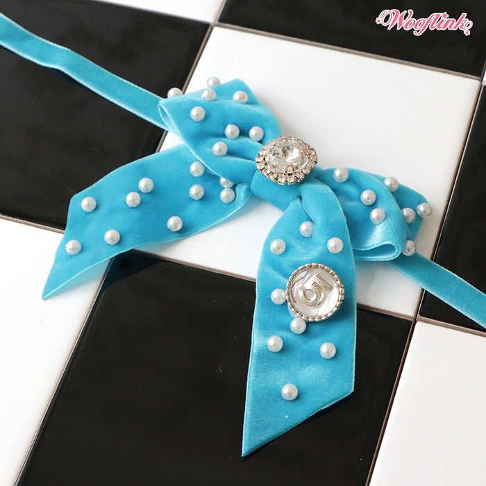 Wooflink Velvet Pearl Necklace - Blue