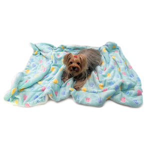 Double Layered Ultra Plush Colorful Hearts Blanket - Blue