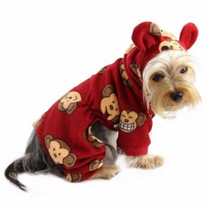 Silly Monkey Fleece Hooded Pajamas - Burgundy - Posh Puppy Boutique