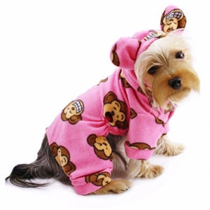 Silly Monkey Fleece Hooded Pajamas - Pink - Posh Puppy Boutique