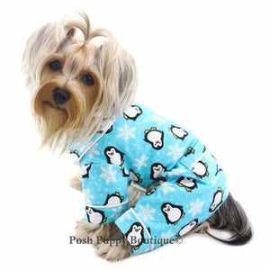Penguins & Snowflake Flannel Pajama -Turquoise - Posh Puppy Boutique