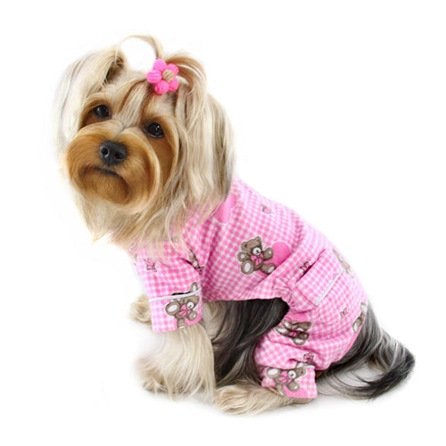 Adorable Teddy Bear Love Flannel Pajamas - Pink