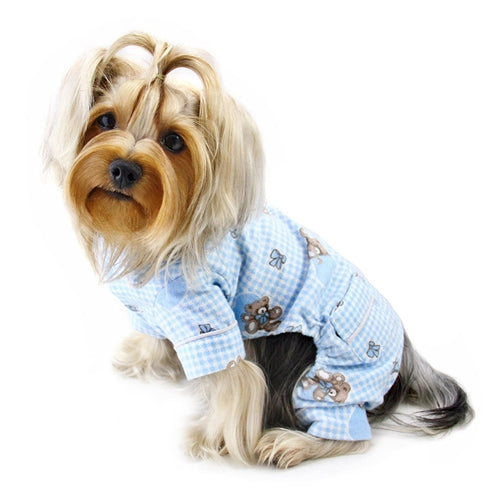 Adorable Teddy Bear Love Flannel Pajamas - Blue