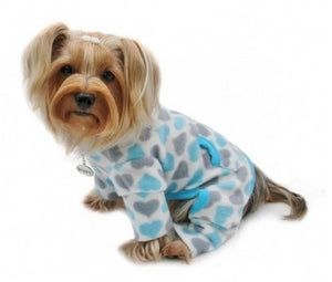 Blue and Gray Hearts Fleece/Ultra-Plush Blanket & Matching Blanket - Posh Puppy Boutique