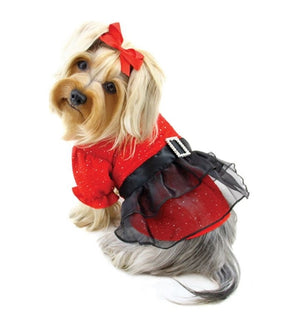 Sparkling Red Dress with Puffy Sleeves - Posh Puppy Boutique