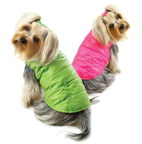 Reversible Parka Vest with Ruffle Trims - Lime-Pink