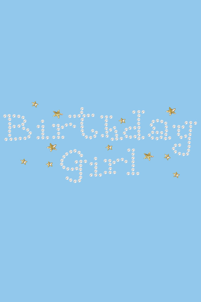 Birthday Girl with Gold Stars Dog Bandana- Light Blue
