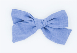 Classic Linen Hair Bow - Blue Ocean