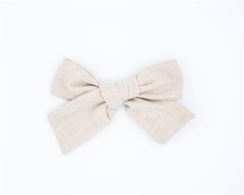 Classic Linen Hair Bow - Crème Brulee