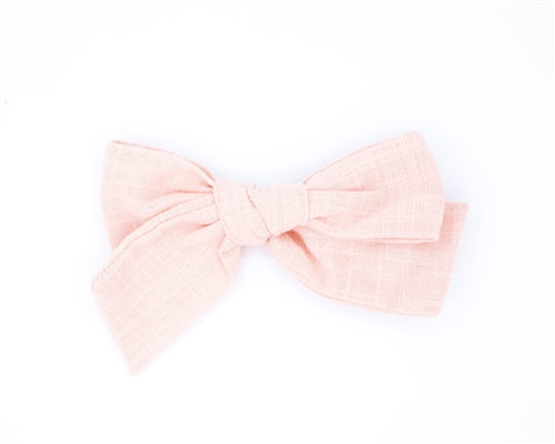 Classic Linen Hair Bow - Peachy Pink