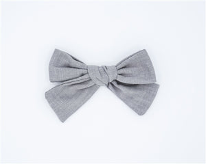 Classic Linen Hair Bow - Pewter