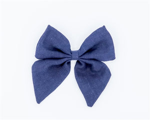 Linen Sailor Hair Bow - Denim Blue