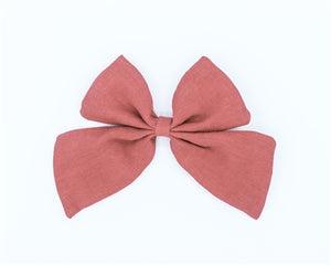 Linen Sailor Hair Bow - Rose Pink