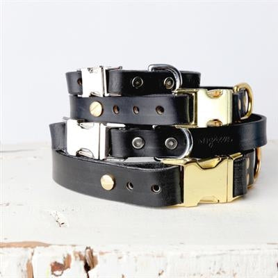 Handmade Classic Leather Dog Collar - Quick Release Style - Black