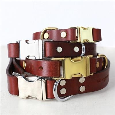 Handmade Classic Leather Dog Collar - Quick Release Style - Brown