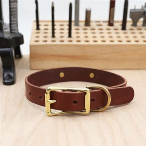 Handmade Classic Leather Dog Collar - Belt Buckle Style - Brown - Posh Puppy Boutique