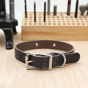 Handmade Classic Leather Dog Collar - Belt Buckle Style - Grey - Posh Puppy Boutique
