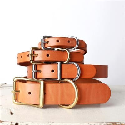 Handmade Classic Leather Dog Collar - Belt Buckle Style - Tan