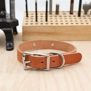 Handmade Classic Leather Dog Collar - Belt Buckle Style - Tan - Posh Puppy Boutique