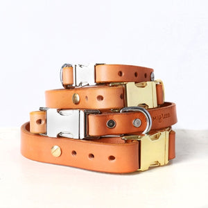 Handmade Classic Leather Dog Collar - Quick Release Style - Tan - Posh Puppy Boutique