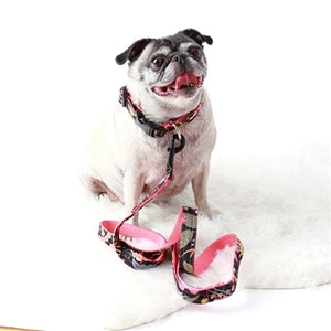 Mimi Green NOIR Floral Canvas Dog Collar with Strawberry Coral - Posh Puppy Boutique