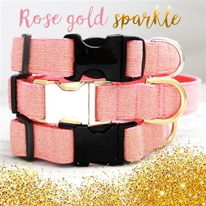 Mimi Green Rose Gold Linen Dog Collar - Posh Puppy Boutique