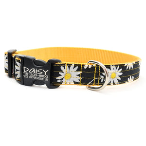 Black Daisy Floral Voile Dog Collar With Matching Leashes