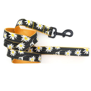 Black Daisy Floral Voile Dog Collar With Matching Leashes