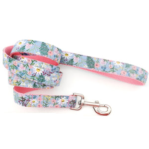 Blue Daisy Floral Voile Dog Collar With Matching Leashes