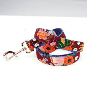 Lively Wine Floral Voile Dog Collar With Matching Leashes