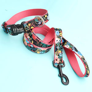 Mae Floral Voile Dog Collar With Matching Leashes